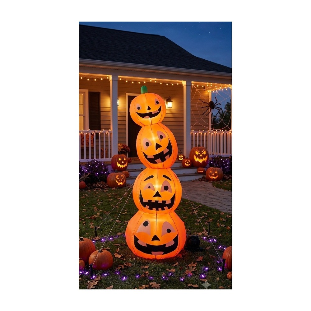 7ft Airblown Pumpkin Stack Inflatable - Holiday Living Orange LED Halloween